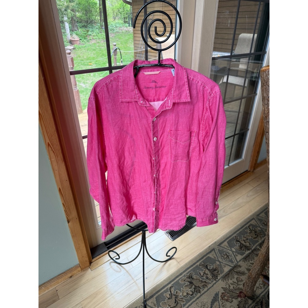 Tommy Bahama Sea Breeze Pink 100% Linen Button Up Shirt Long Slv Relaxed Medium